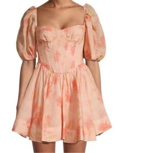 Bardot Kiah Peach Floral Corset Bodice Puff Sleeve Mini Dress NWT Sz 8